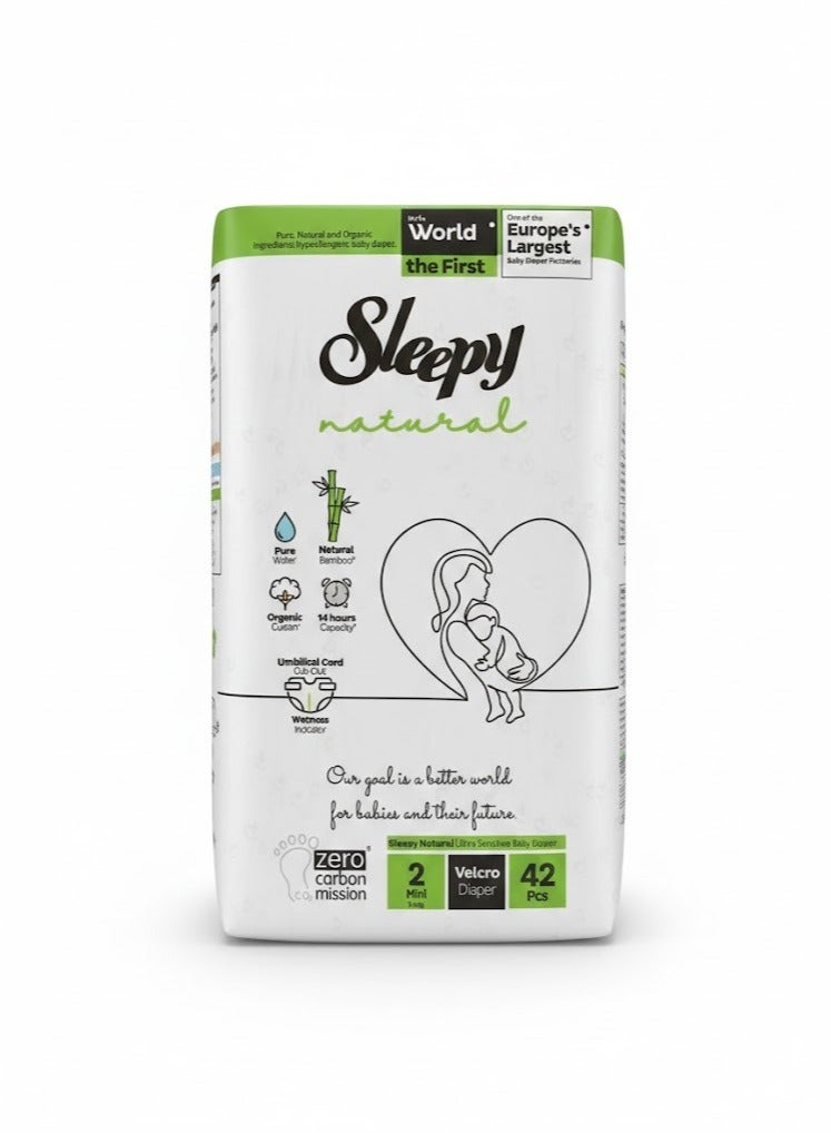 Sleepy Natural Size 2 Newborn 3-6kg Hypoallergenic Baby Dry Diapers 5 x 42 Diapers - Image 1